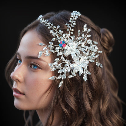 Bomng Vintage Alloy Flower Double Row Diamond Bridal Wedding Hairband