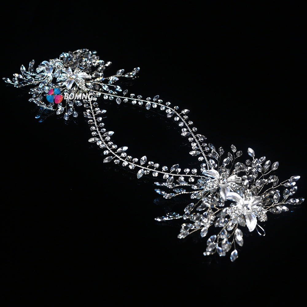 Bomng Vintage Alloy Flower Double Row Diamond Bridal Wedding Hairband