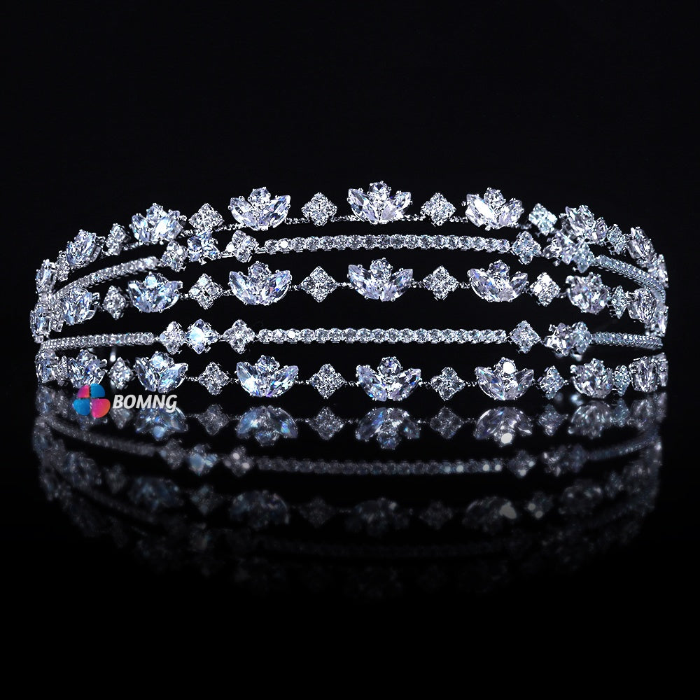 Bomng exquisite wide-rimmed multi-layered luxury diamond-studded crown headband