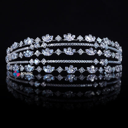 Bomng exquisite wide-rimmed multi-layered luxury diamond-studded crown headband