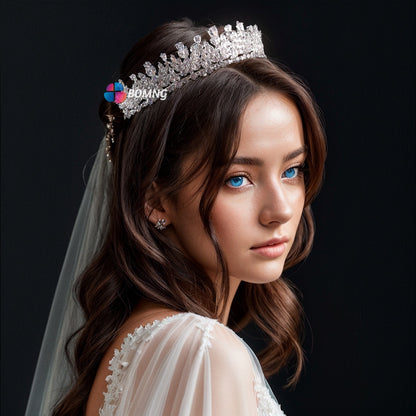 Bomng Light Luxury Zircon Crown Exquisite Bridal Wedding Tiara