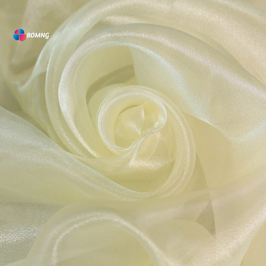 Bomng Light Champagne Yellow Thin Soft Silk Organza Wedding Decoration Design Fabric