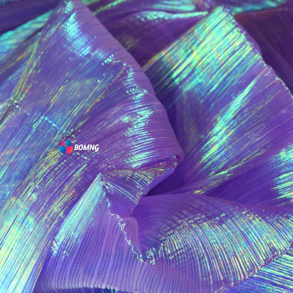 Bomng Deep Purple Mermaid Texture Pleated Organza Fabric Wedding Decoration Wedding Dress Design