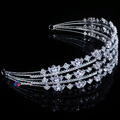 Bomng exquisite wide-rimmed multi-layered luxury diamond-studded crown headband