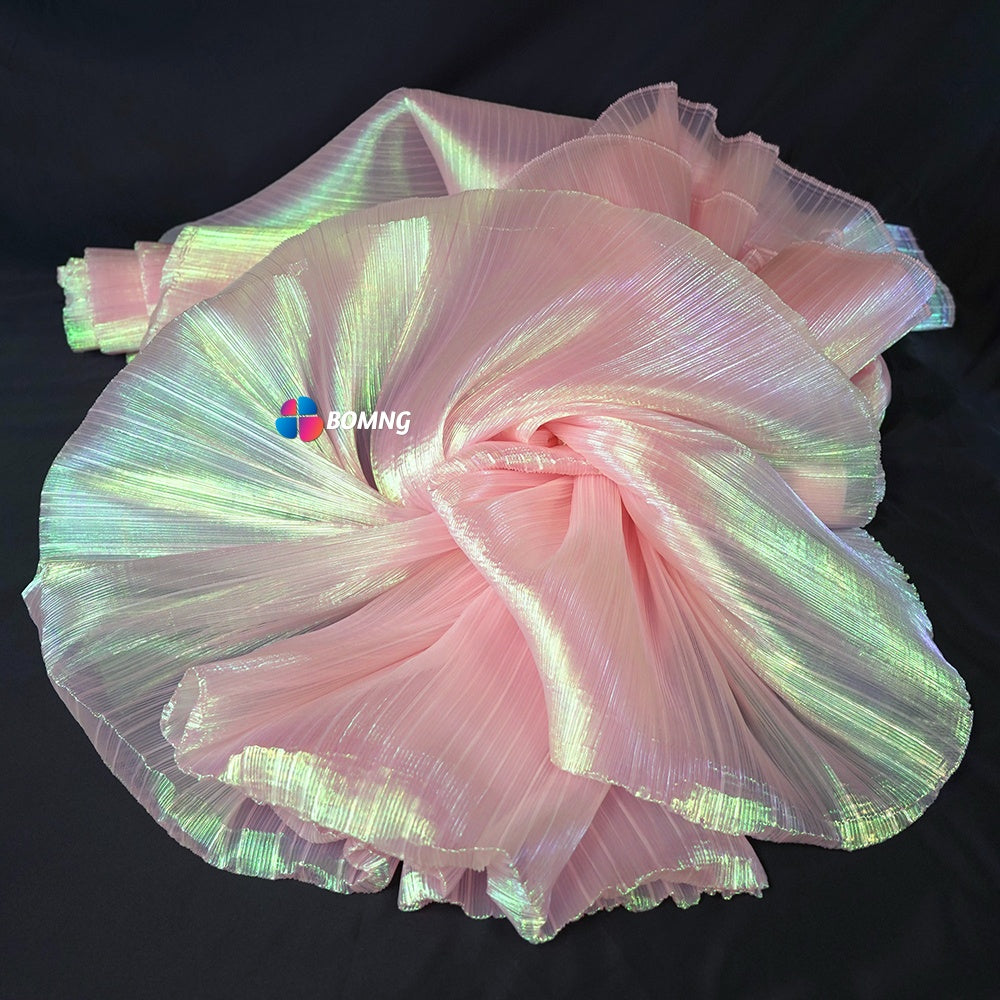 Bomng Soft Pink Mermaid Texture Pleated Organza Fabric Wedding Decoration Wedding Dress Design