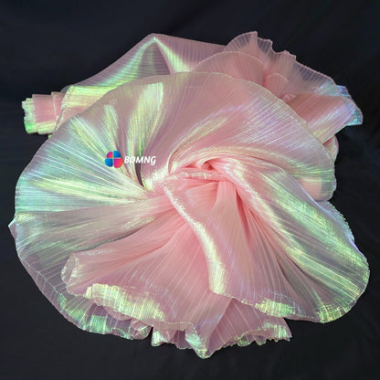 Bomng Soft Pink Mermaid Texture Pleated Organza Fabric Wedding Decoration Wedding Dress Design